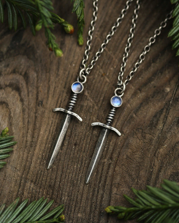 Moonstone Sword Necklace Sterling Silver